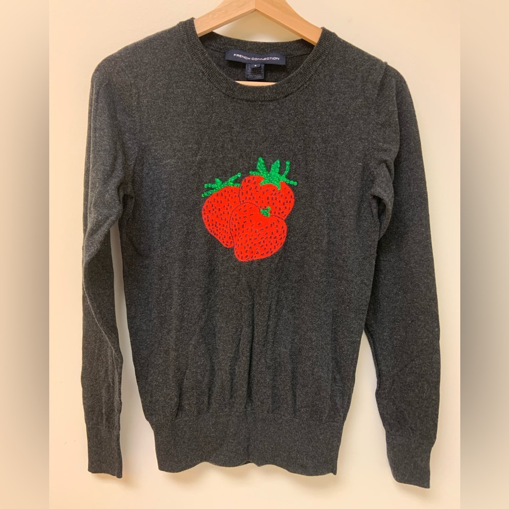 French connection strawberry sequin crew neck gray sweater